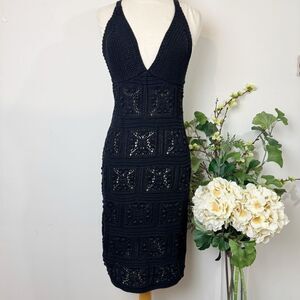 Anthropologie Black Crochet Beach Coverup Bodycon Dress | Medium